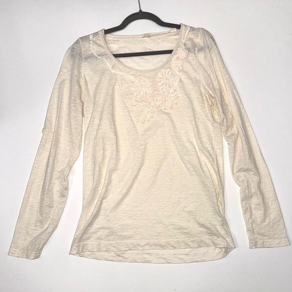 J. Crew Ivory Heathered Floral Appliqué Long Sleeve Size Large - Picture 1 of 7